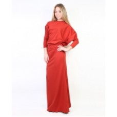 Платье в пол асимметричное красного цвета