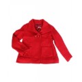 Пальто для девочки красное с накладными карманами