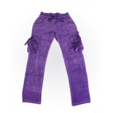 Брюки для девочки вельветовые фиолетового цвета с накладными карманами