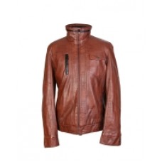 Куртка мужская зимняя светло-коричневая под кожу, с мехом внутри