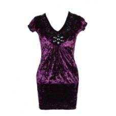 Платье коктейльное велюровое темно-лиловое с крупными стразами