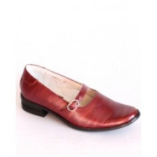 Туфли с кораллово-красными полосами на низком широком каблуке