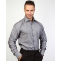 Рубашка мужская, серого цвета в белую полоску, длинный рукав