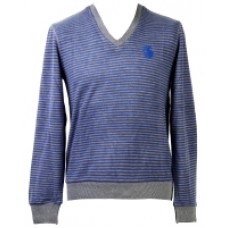 Пуловер полосаты серо-синий